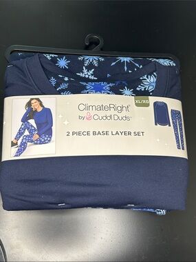 Cuddl Duds Navy Blue Snowflake 2-Piece Base Layer Set